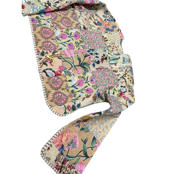 Boho Patchwork Quilted Cotton Jacket 2XL Cropped Floral Cottagecore - Picture 7 of 8